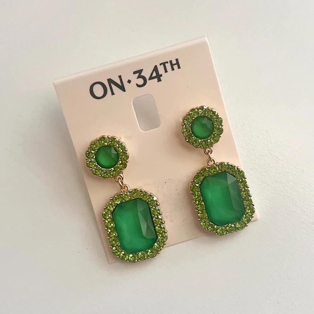🆕 Double Drop Earrings in Green and Gold.
